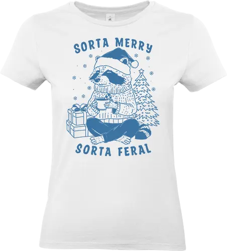 Sorta Merry Sorta Feral  - merry Christmas, xmas, Christmas, holidays, sorta merry, sorta feral, raccoon, Minimalist, meme, fun - Standard T-Shirt (Frauen)