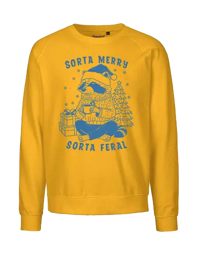 Sorta Merry Sorta Feral  - merry Christmas, xmas, Christmas, holidays, sorta merry, sorta feral, raccoon, Minimalist, meme, fun - Fairtrade Sweatshirt