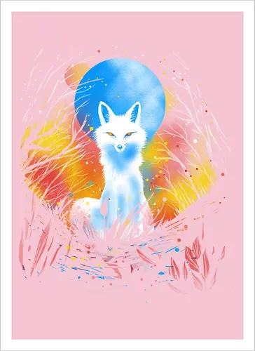 Magical kitsune - winter, fox, animal, nature, artic fox, illustration - Kunstdruck