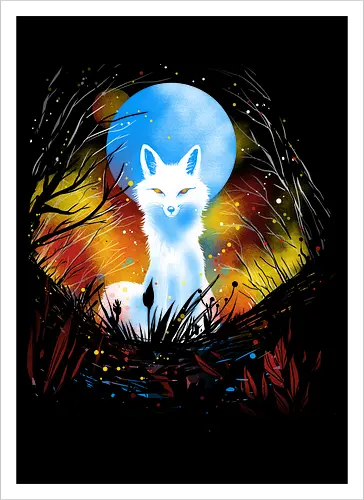 Magical kitsune - winter, fox, animal, nature, artic fox, illustration - Kunstdruck