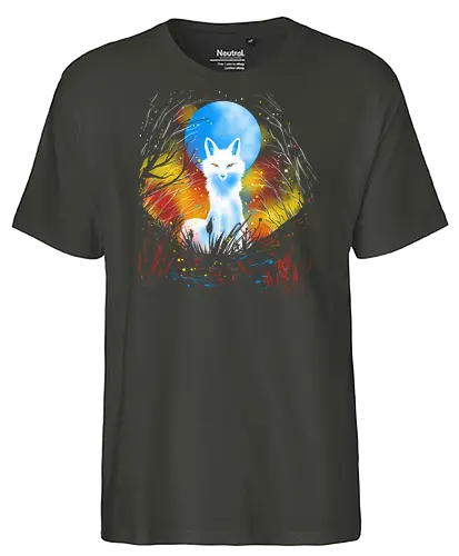 Magical kitsune - winter, fox, animal, nature, artic fox, illustration - Fairtrade T-Shirt