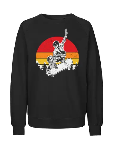 skateboarder at sunset - skateboarder, retro, sunset, trick, vintage, helmet, silhouette, trees, action, gear - Fairtrade Sweatshirt