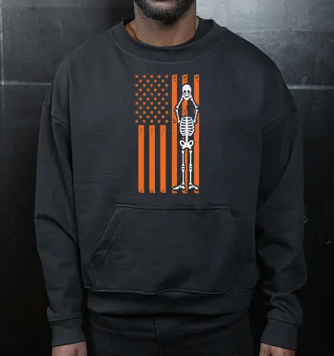 Skeleton and American flag