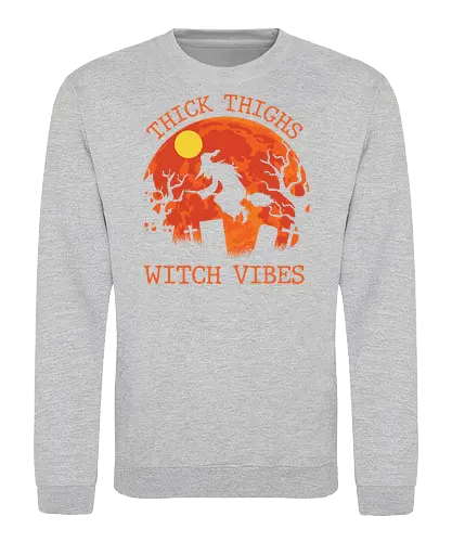 Thick Thighs Witch Vibes - halloween, witch, moon, broomstick, graveyard, silhouette, spooky, trees, quote, night - Sweatshirt
