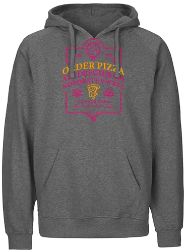 Order Pizza - pizza, ouija board, design, typography, humor, maroon, graphic, novelty, planchette - Fairtrade Hoodie