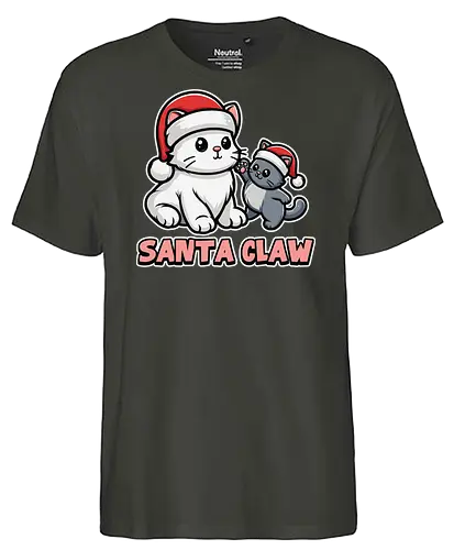 Santa Claw - christmas, cats, santa hats, festive, cute, playful, holiday, cartoon, illustration, humor - Fairtrade T-Shirt