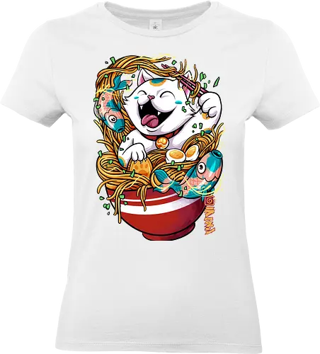 lucky ramen  - cat, animal, cute, funny, shape, catlover, fun, ramen, noodles, food, yummy, delicious, fish - Standard T-Shirt (Frauen)