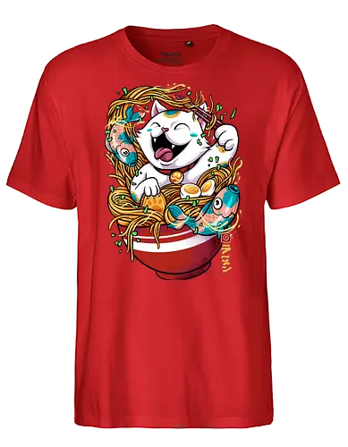 lucky ramen  - cat, animal, cute, funny, shape, catlover, fun, ramen, noodles, food, yummy, delicious, fish - Fairtrade T-Shirt
