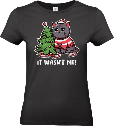 IT WASN'T ME! - cat, christmas tree, sweater, candy canes, humorous, cute, holiday, decorations, festive, innocent - Standard T-Shirt (Frauen)