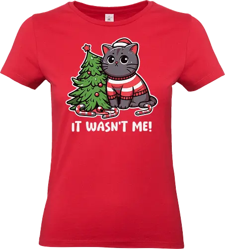 IT WASN'T ME! - cat, christmas tree, sweater, candy canes, humorous, cute, holiday, decorations, festive, innocent - Standard T-Shirt (Frauen)