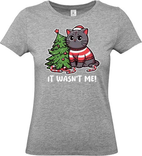 IT WASN'T ME! - cat, christmas tree, sweater, candy canes, humorous, cute, holiday, decorations, festive, innocent - Standard T-Shirt (Frauen)