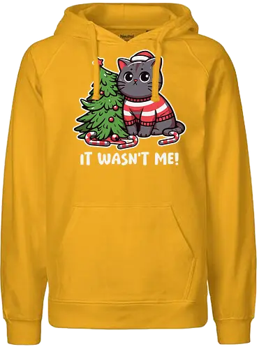 IT WASN'T ME! - cat, christmas tree, sweater, candy canes, humorous, cute, holiday, decorations, festive, innocent - Fairtrade Hoodie