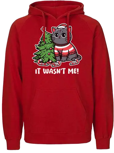 IT WASN'T ME! - cat, christmas tree, sweater, candy canes, humorous, cute, holiday, decorations, festive, innocent - Fairtrade Hoodie