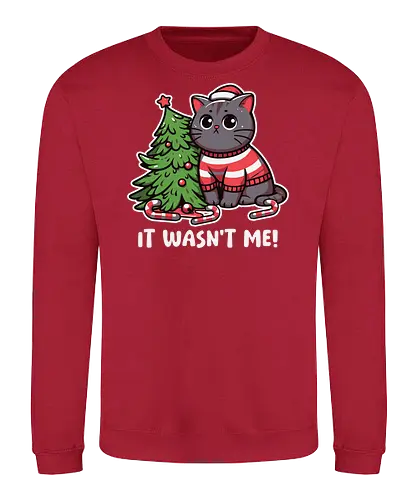 IT WASN'T ME! - cat, christmas tree, sweater, candy canes, humorous, cute, holiday, decorations, festive, innocent - Sweatshirt