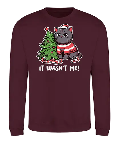 IT WASN'T ME! - cat, christmas tree, sweater, candy canes, humorous, cute, holiday, decorations, festive, innocent - Sweatshirt