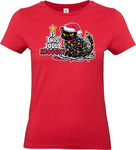 Is this jolly enough? - cat, christmas, lights, santa hat, humor, holiday, decoration, tangled, festive, jolly - Standard T-Shirt (Frauen)