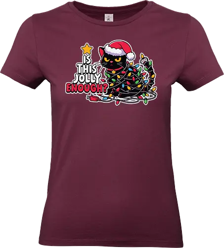 Is this jolly enough? - cat, christmas, lights, santa hat, humor, holiday, decoration, tangled, festive, jolly - Standard T-Shirt (Frauen)