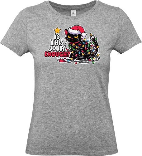 Is this jolly enough? - cat, christmas, lights, santa hat, humor, holiday, decoration, tangled, festive, jolly - Standard T-Shirt (Frauen)
