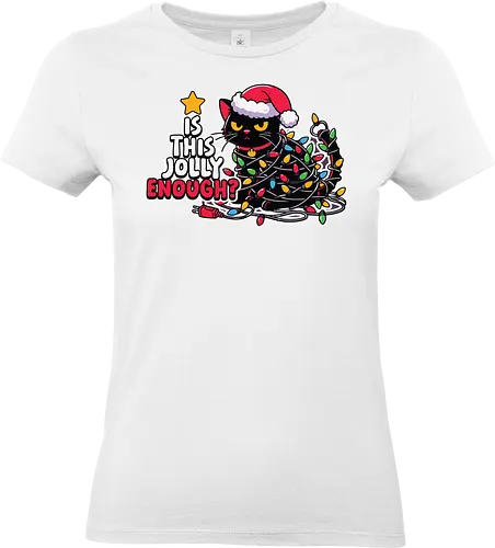 Is this jolly enough? - cat, christmas, lights, santa hat, humor, holiday, decoration, tangled, festive, jolly - Standard T-Shirt (Frauen)