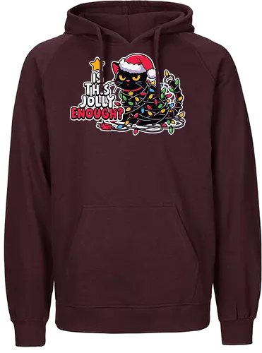 Is this jolly enough? - cat, christmas, lights, santa hat, humor, holiday, decoration, tangled, festive, jolly - Fairtrade Hoodie