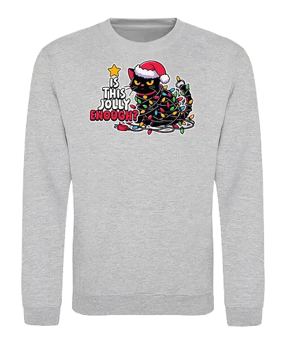Is this jolly enough? - cat, christmas, lights, santa hat, humor, holiday, decoration, tangled, festive, jolly - Sweatshirt