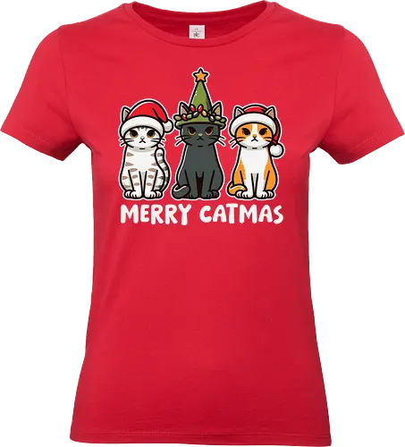 Merry Catmas - cats, christmas, santa hats, holiday, cute, festive, humor, celebration, merry catmas - Standard T-Shirt (Frauen)