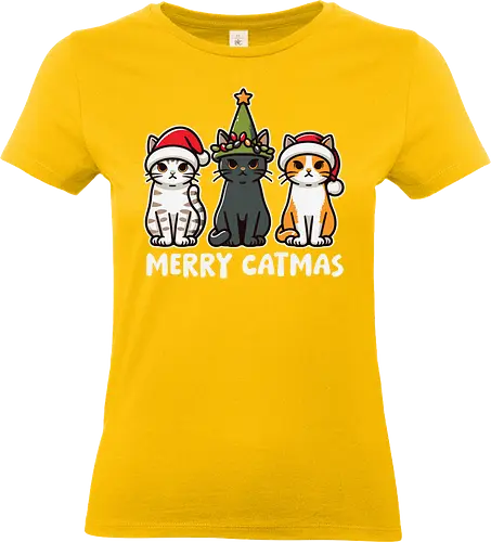 Merry Catmas - cats, christmas, santa hats, holiday, cute, festive, humor, celebration, merry catmas - Standard T-Shirt (Frauen)