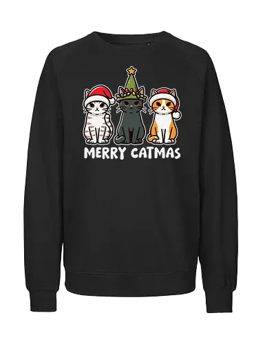 Merry Catmas - cats, christmas, santa hats, holiday, cute, festive, humor, celebration, merry catmas - Fairtrade Sweatshirt