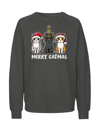 Merry Catmas - cats, christmas, santa hats, holiday, cute, festive, humor, celebration, merry catmas - Fairtrade Sweatshirt