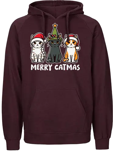 Merry Catmas - cats, christmas, santa hats, holiday, cute, festive, humor, celebration, merry catmas - Fairtrade Hoodie