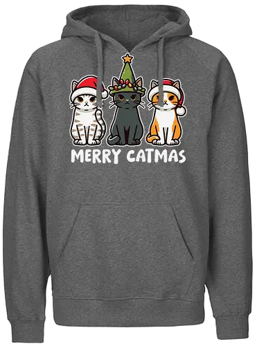 Merry Catmas - cats, christmas, santa hats, holiday, cute, festive, humor, celebration, merry catmas - Fairtrade Hoodie