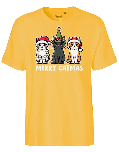Merry Catmas - cats, christmas, santa hats, holiday, cute, festive, humor, celebration, merry catmas - Fairtrade T-Shirt