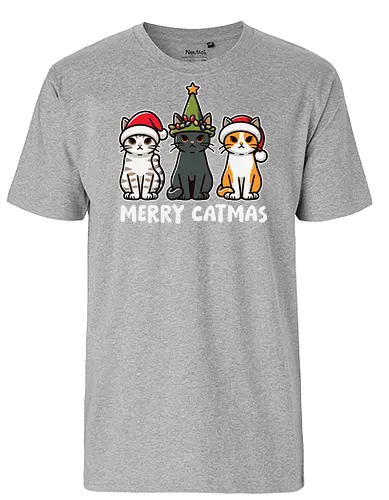 Merry Catmas - cats, christmas, santa hats, holiday, cute, festive, humor, celebration, merry catmas - Fairtrade T-Shirt