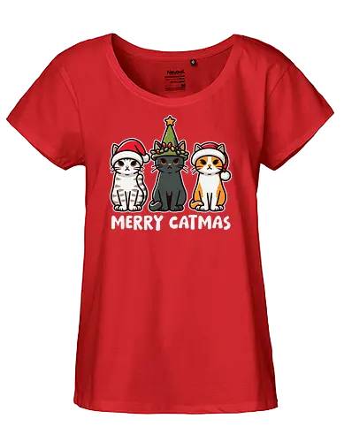 Merry Catmas - cats, christmas, santa hats, holiday, cute, festive, humor, celebration, merry catmas - Fairtrade Girl Shirt