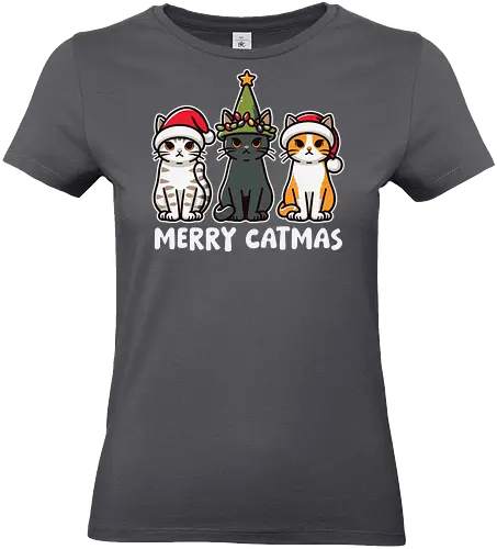 Merry Catmas - cats, christmas, santa hats, holiday, cute, festive, humor, celebration, merry catmas - Standard T-Shirt (Frauen)