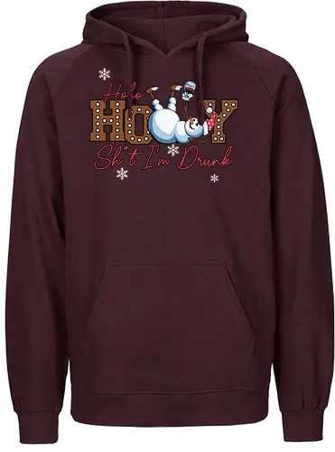 Ho Ho HOLLY Sh*t I'm Drunk - humor, snowman, santa hat, drunk, typography, christmas, holiday, festive, winter, snowflakes - Fairtrade Hoodie