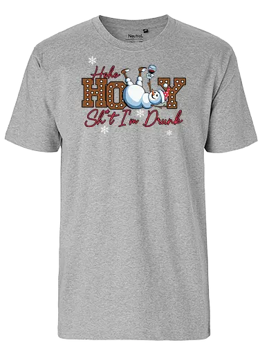 Ho Ho HOLLY Sh*t I'm Drunk - humor, snowman, santa hat, drunk, typography, christmas, holiday, festive, winter, snowflakes - Fairtrade T-Shirt