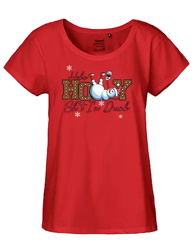 Ho Ho HOLLY Sh*t I'm Drunk - humor, snowman, santa hat, drunk, typography, christmas, holiday, festive, winter, snowflakes - Fairtrade Girl Shirt