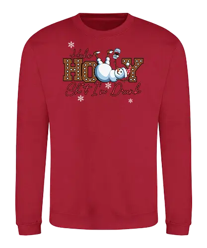 Ho Ho HOLLY Sh*t I'm Drunk - humor, snowman, santa hat, drunk, typography, christmas, holiday, festive, winter, snowflakes - Sweatshirt