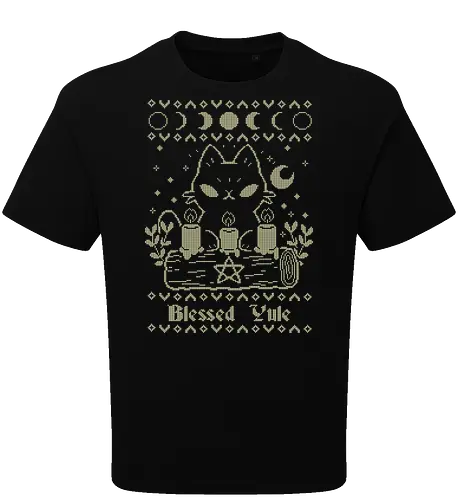 Blessed Yule Black Cat UGLY CHRISTMAS - ugly Christmas sweater, yule, black cat, christmas, witch, moon - Oversize T-Shirt
