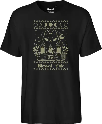 Blessed Yule Black Cat UGLY CHRISTMAS - ugly Christmas sweater, yule, black cat, christmas, witch, moon - Fairtrade T-Shirt