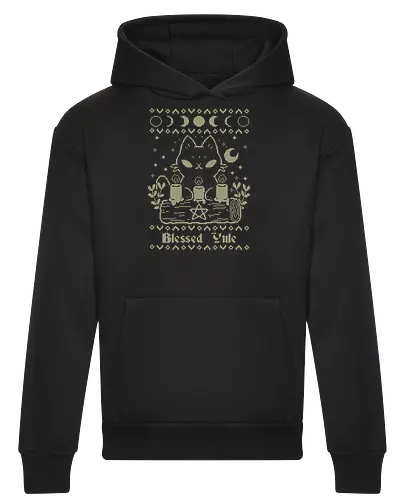 Blessed Yule Black Cat UGLY CHRISTMAS - ugly Christmas sweater, yule, black cat, christmas, witch, moon - Heavyweight Hoodie