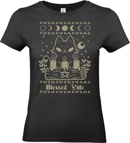 Blessed Yule Black Cat UGLY CHRISTMAS - ugly Christmas sweater, yule, black cat, christmas, witch, moon - Standard T-Shirt (Frauen)