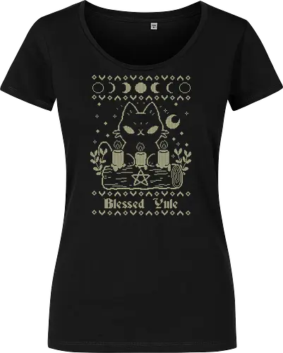 Blessed Yule Black Cat UGLY CHRISTMAS - ugly Christmas sweater, yule, black cat, christmas, witch, moon - Damen T-Shirt
