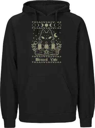 Blessed Yule Black Cat UGLY CHRISTMAS - ugly Christmas sweater, yule, black cat, christmas, witch, moon - Fairtrade Hoodie