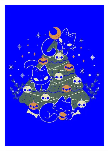Halloween Christmas Tree with Black Cats