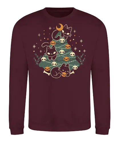 Halloween Christmas Tree with Black Cats - christmas, christmas tree, black cat, halloween, spooky, cute, skull - Sweatshirt
