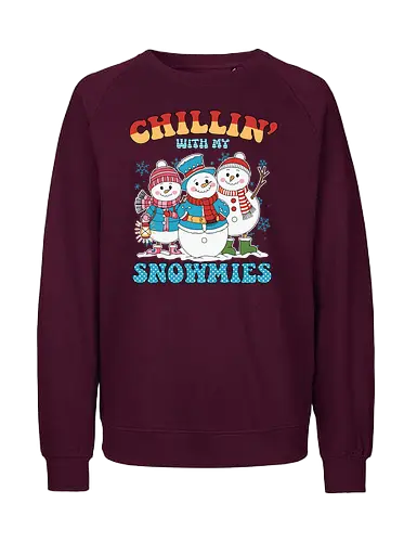 Chillin' with my Snowmies - snowmen, winter, scarves, hats, mittens, snowflakes, cheerful, colorful, clothing - Fairtrade Sweatshirt