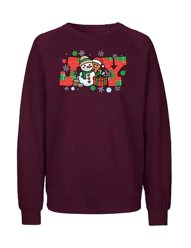 JOY - snowman, gingerbread, joy, holiday, christmas, snowflakes, gifts, decorations, festive, ornaments - Fairtrade Sweatshirt