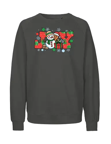 JOY - snowman, gingerbread, joy, holiday, christmas, snowflakes, gifts, decorations, festive, ornaments - Fairtrade Sweatshirt